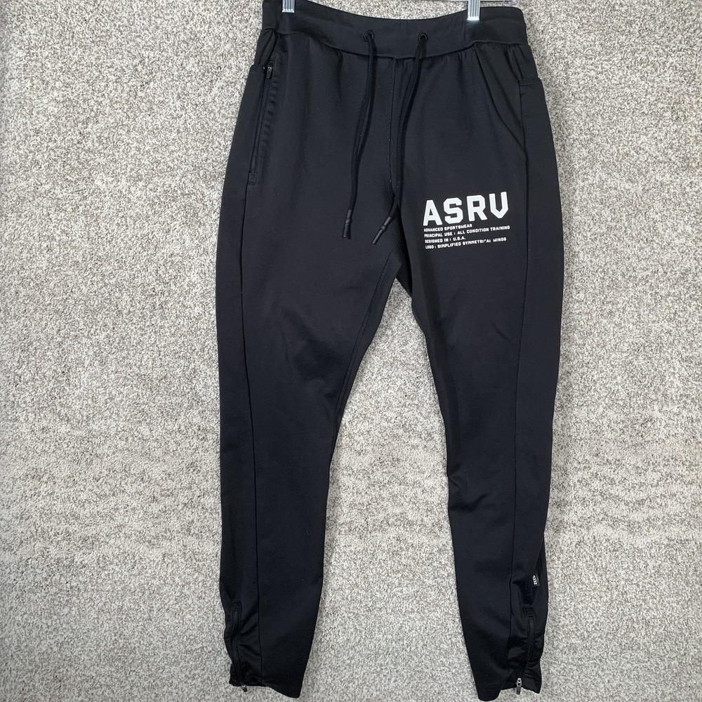 ASRV Pants Mens Size Medium Black Jogger  Gym Performance Activewear Drawstring